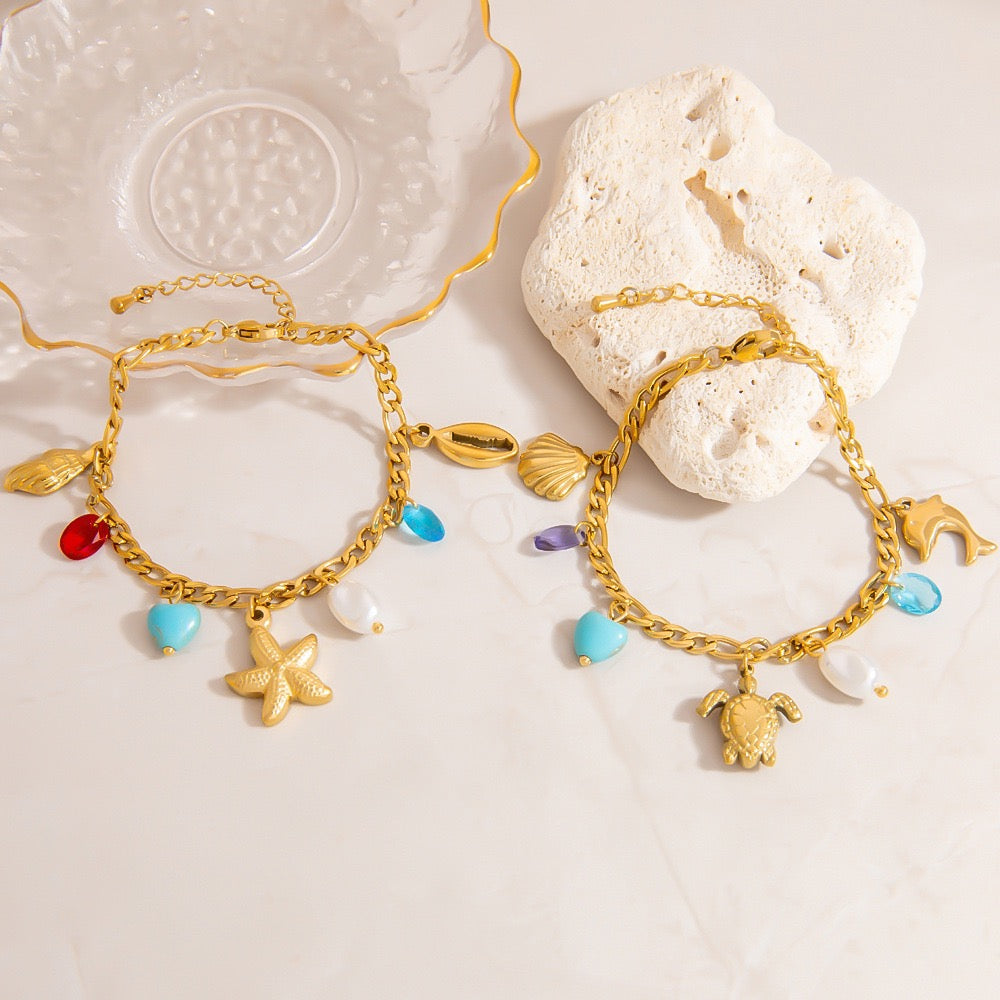 Rainbow reinstone starfish charm bracelet