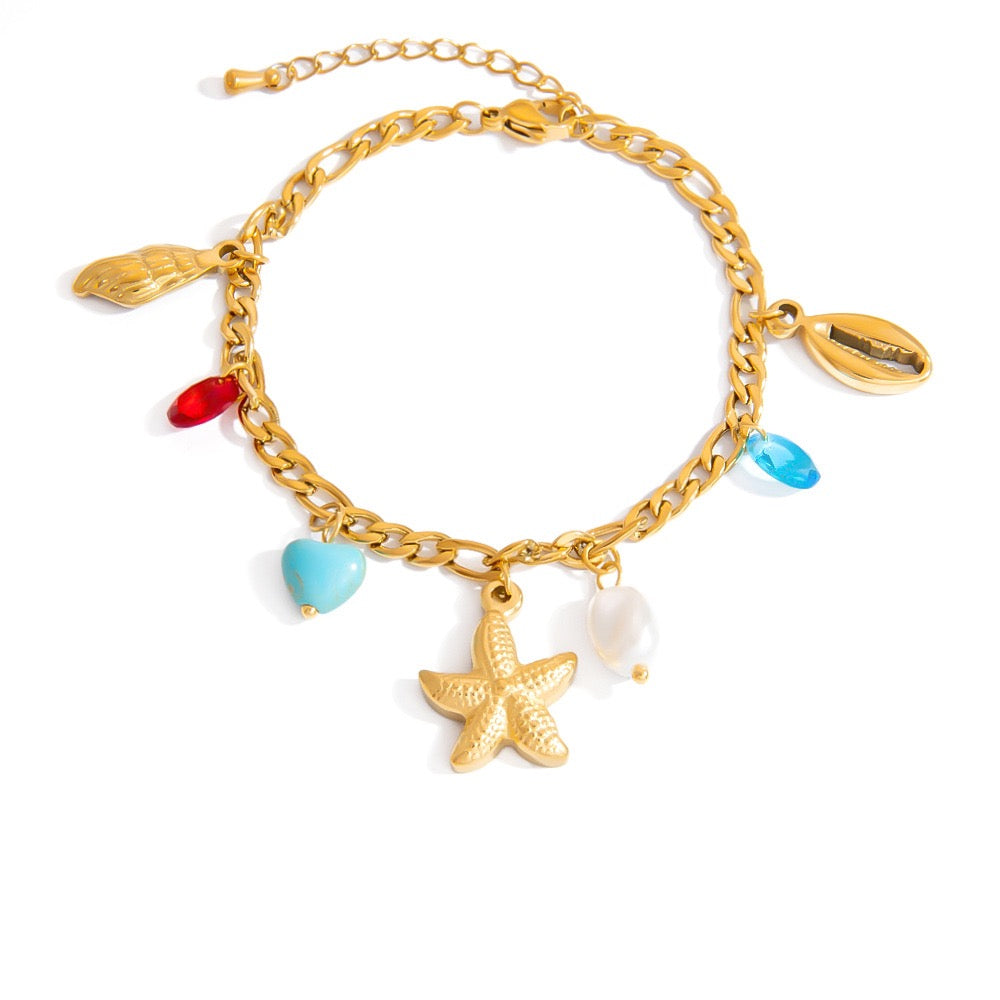 Rainbow reinstone starfish charm bracelet