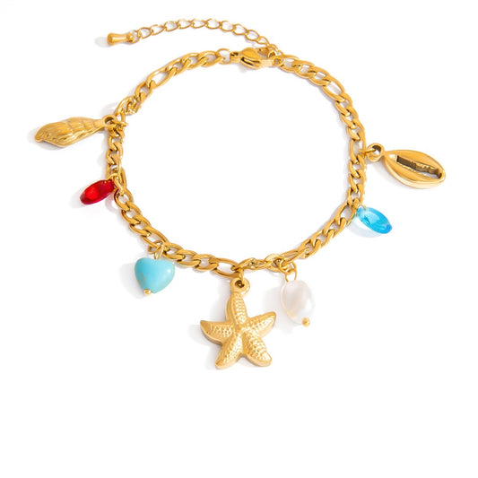 Rainbow reinstone starfish charm bracelet