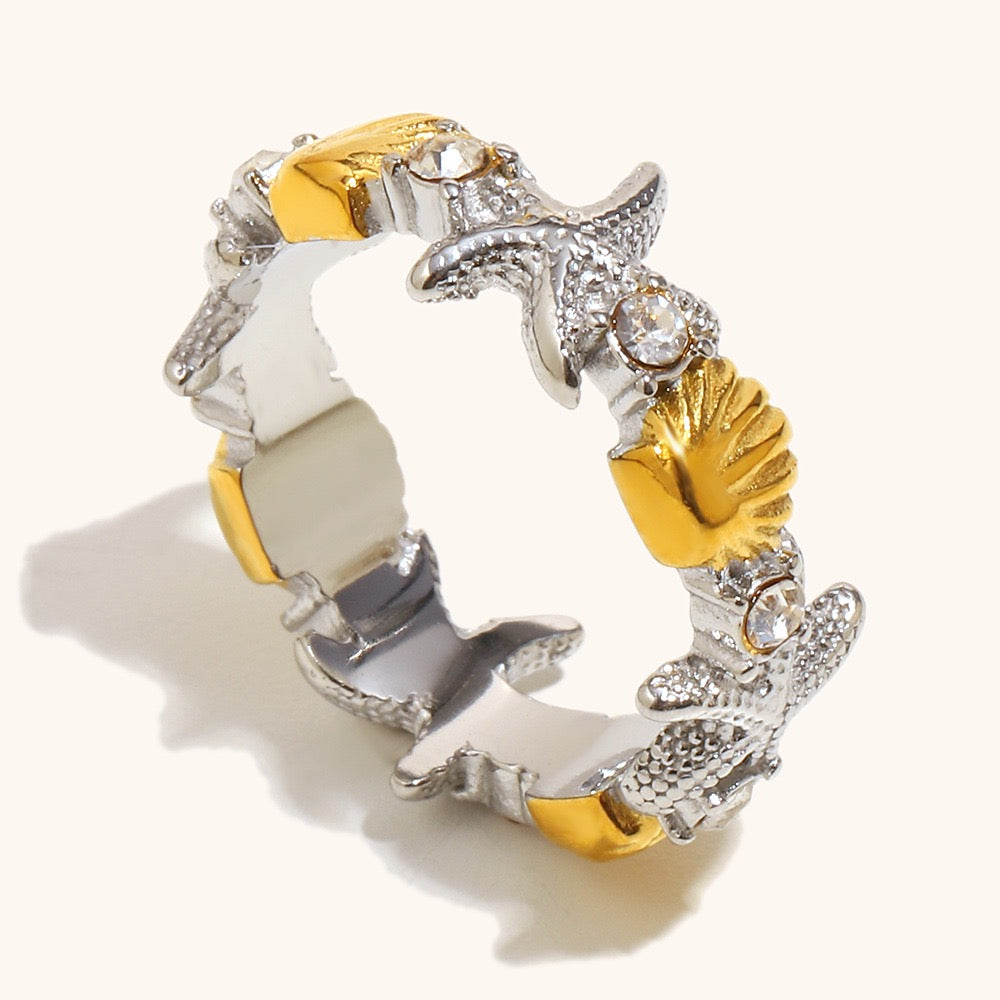Two tones starfish shell band ring