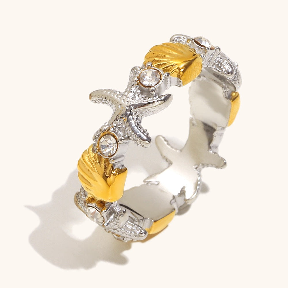 Two tones starfish shell band ring