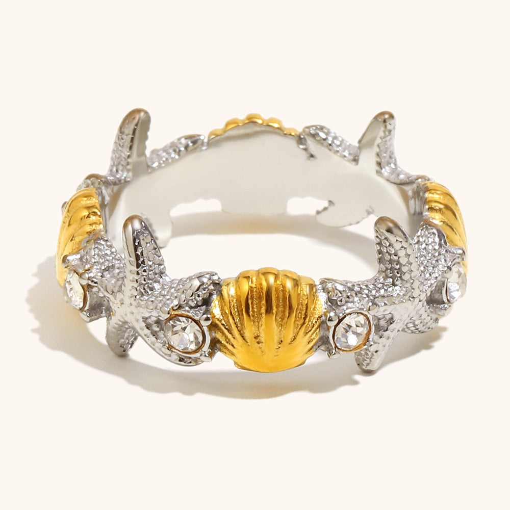 Two tones starfish shell band ring
