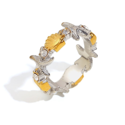 Two tones starfish shell band ring
