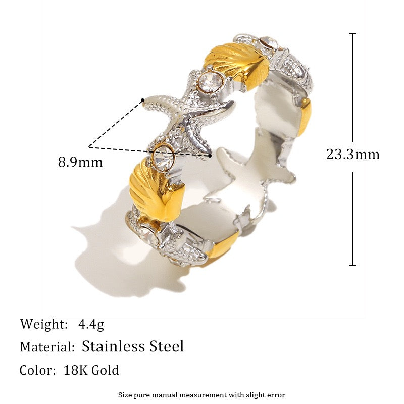 Two tones starfish shell band ring