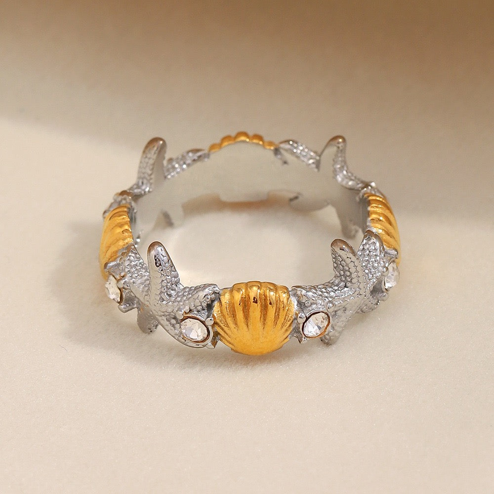 Two tones starfish shell band ring