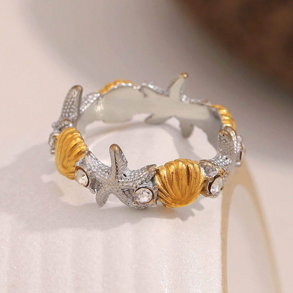 Two tones starfish shell band ring