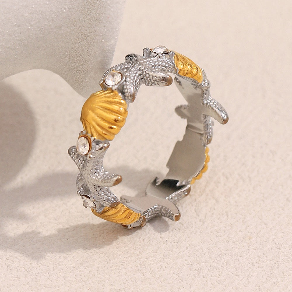 Two tones starfish shell band ring