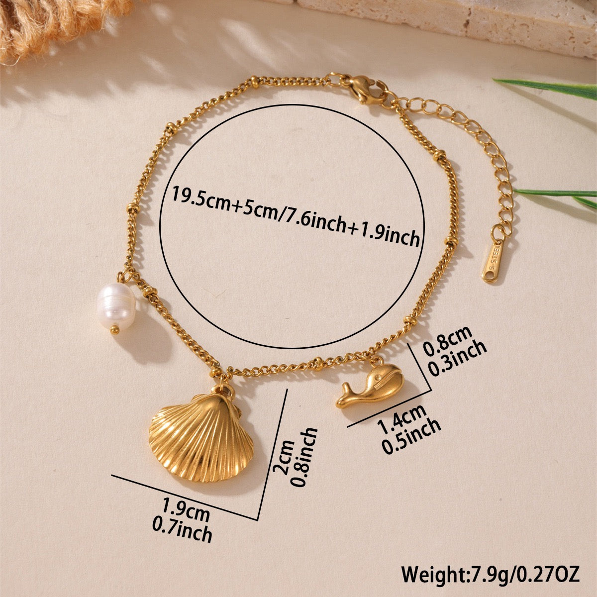 Shell dolphin charm anklet