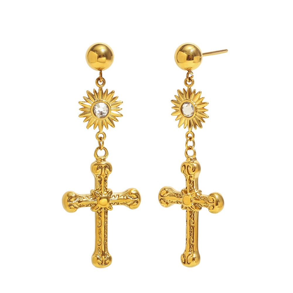 Crown cross earrings