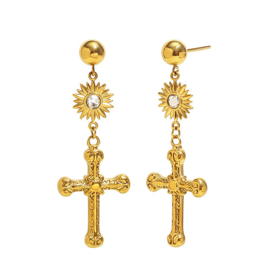 Crown cross earrings