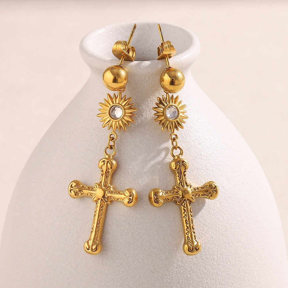 Crown cross earrings