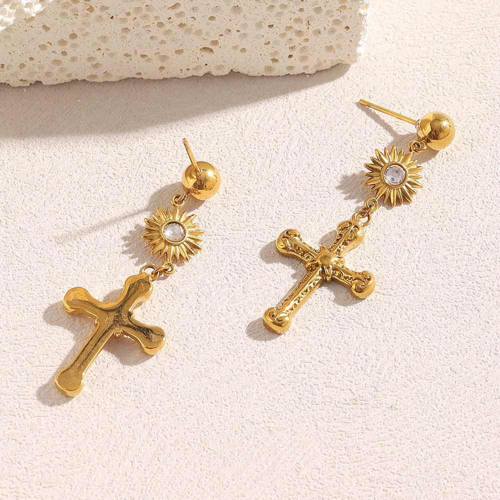 Crown cross earrings