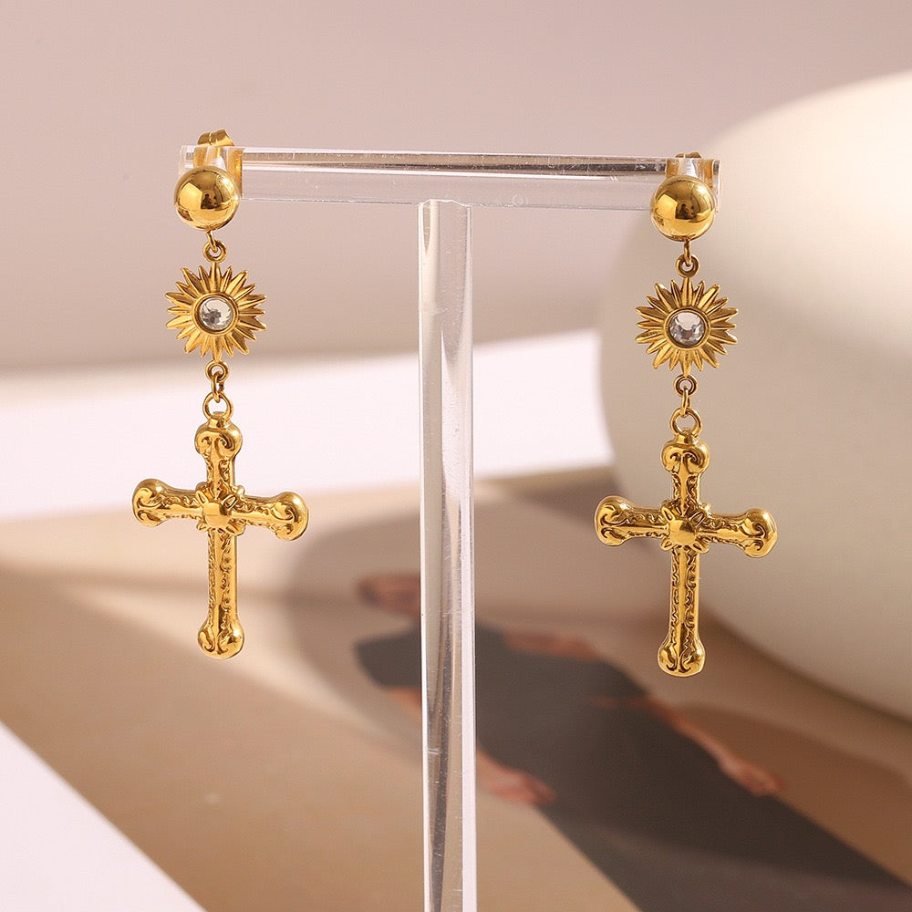 Crown cross earrings