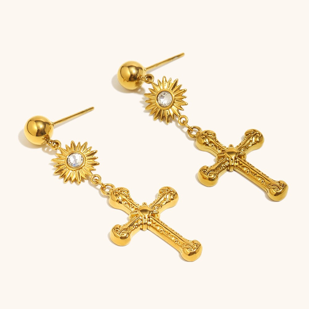 Crown cross earrings