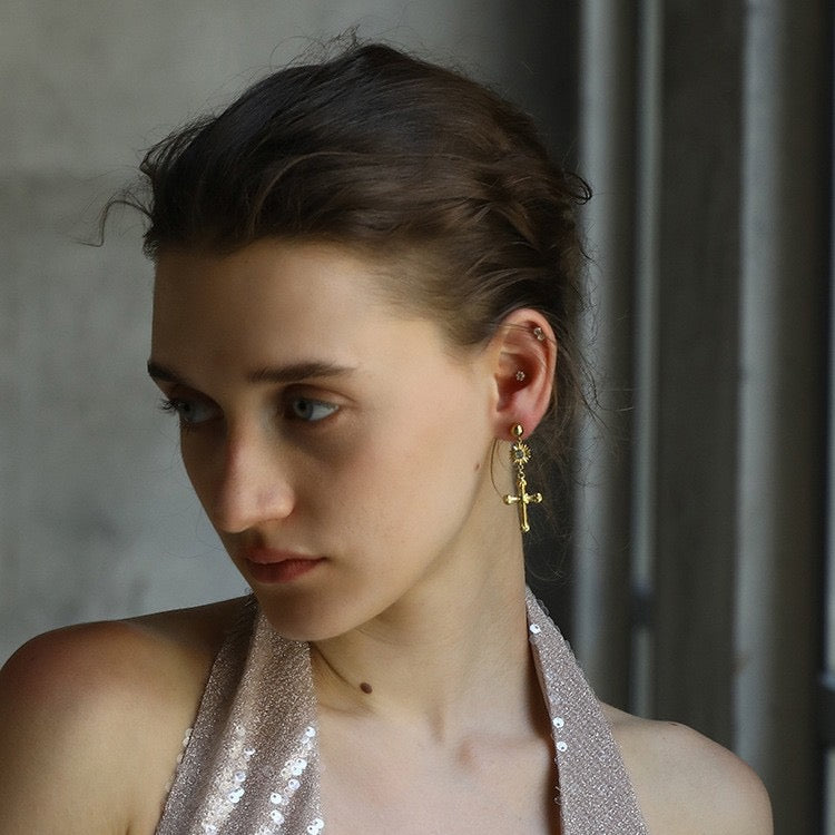 Crown cross earrings