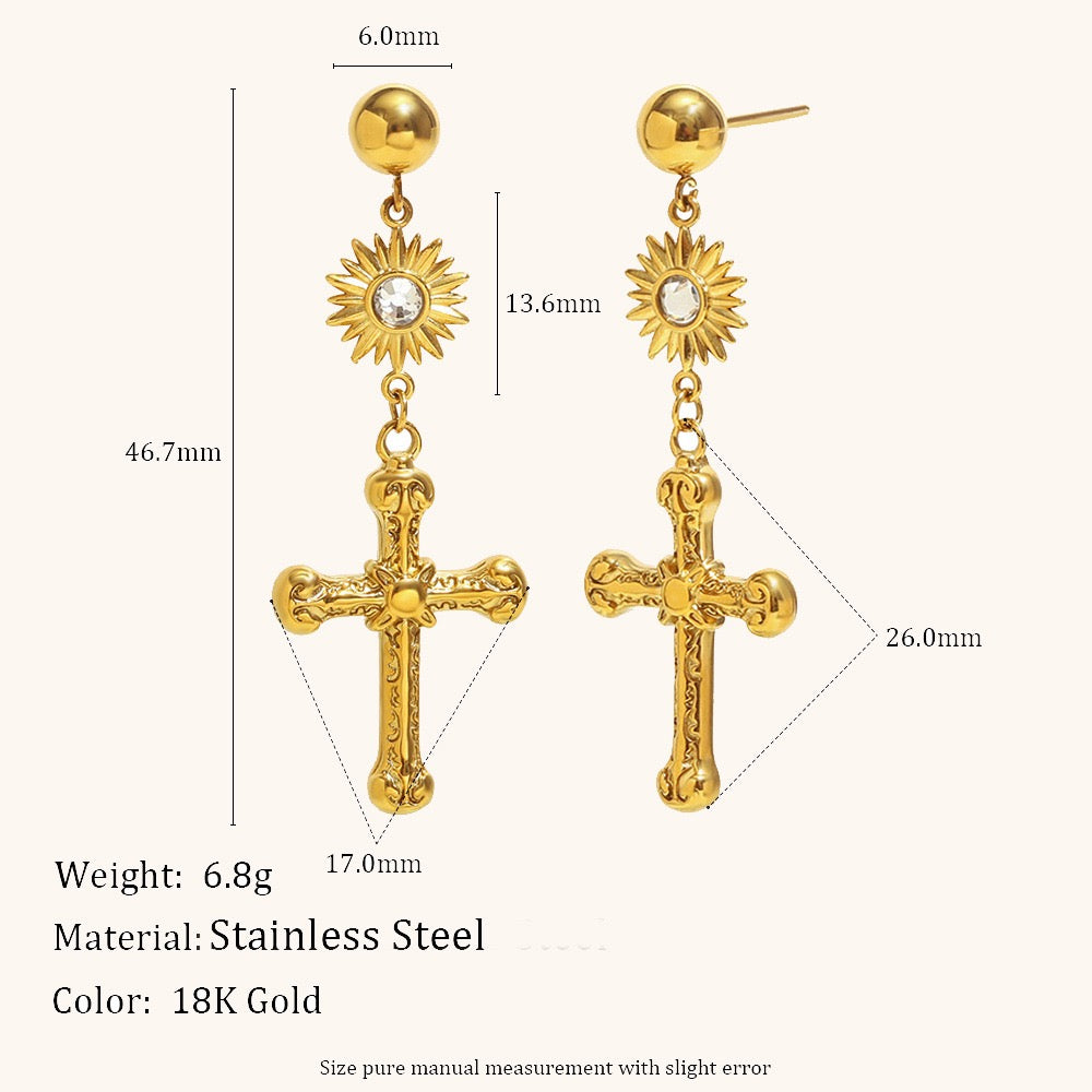 Crown cross earrings