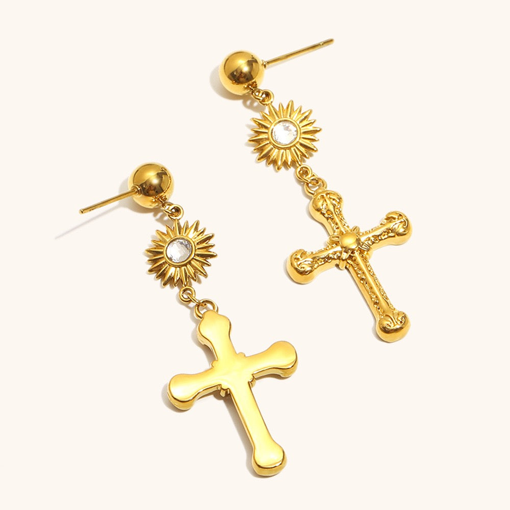 Crown cross earrings