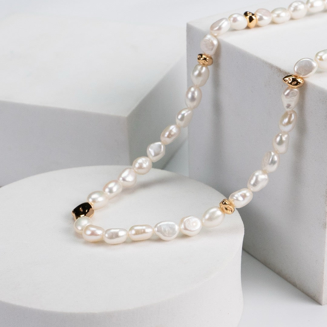 Novato Silver beads pearl necklace