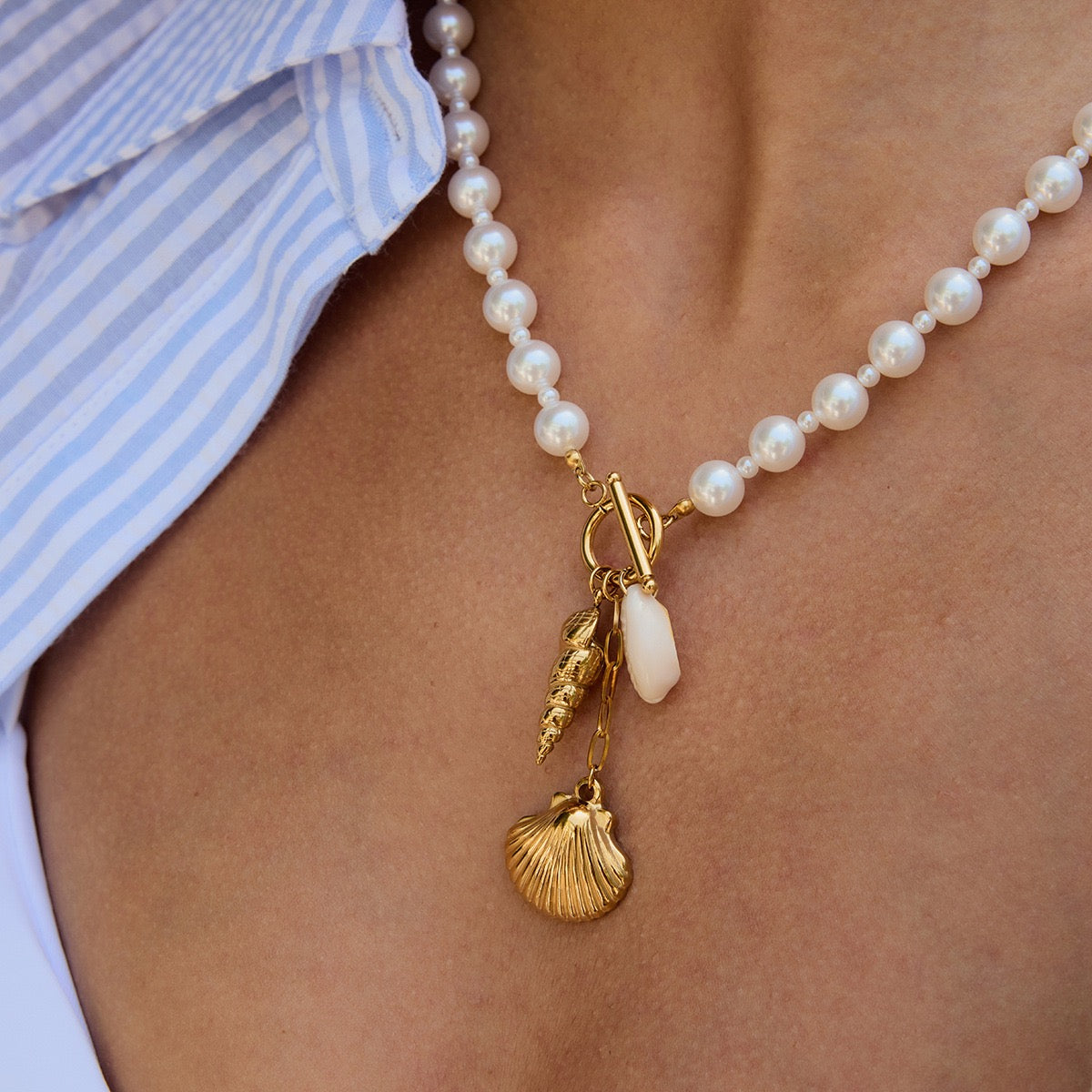 Statement charm white beach necklace