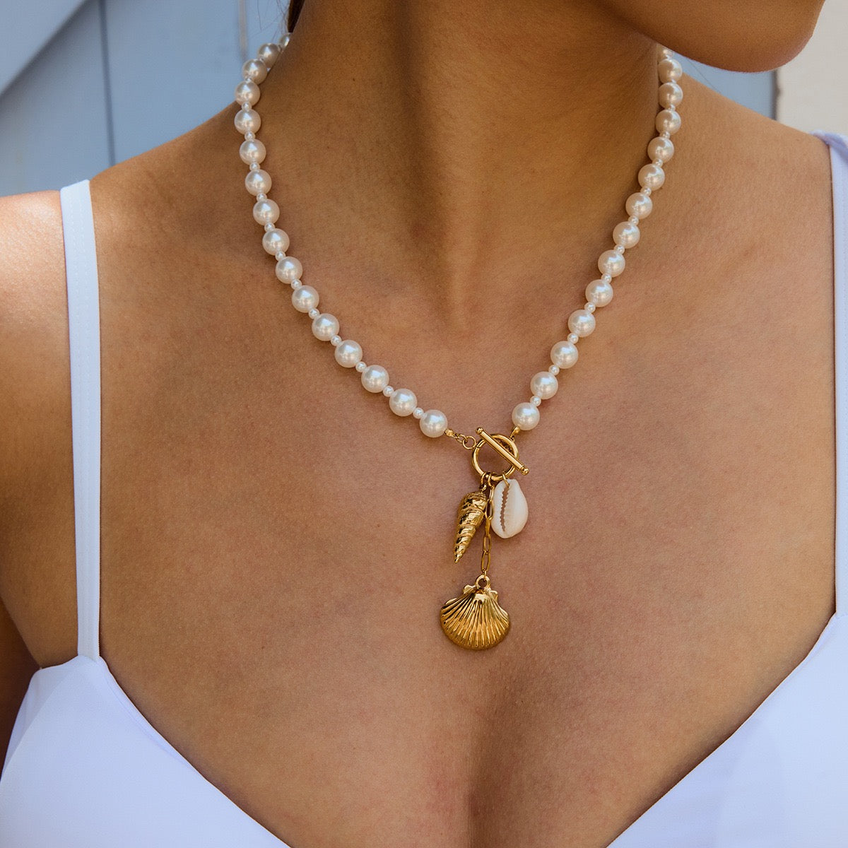 Statement charm white beach necklace